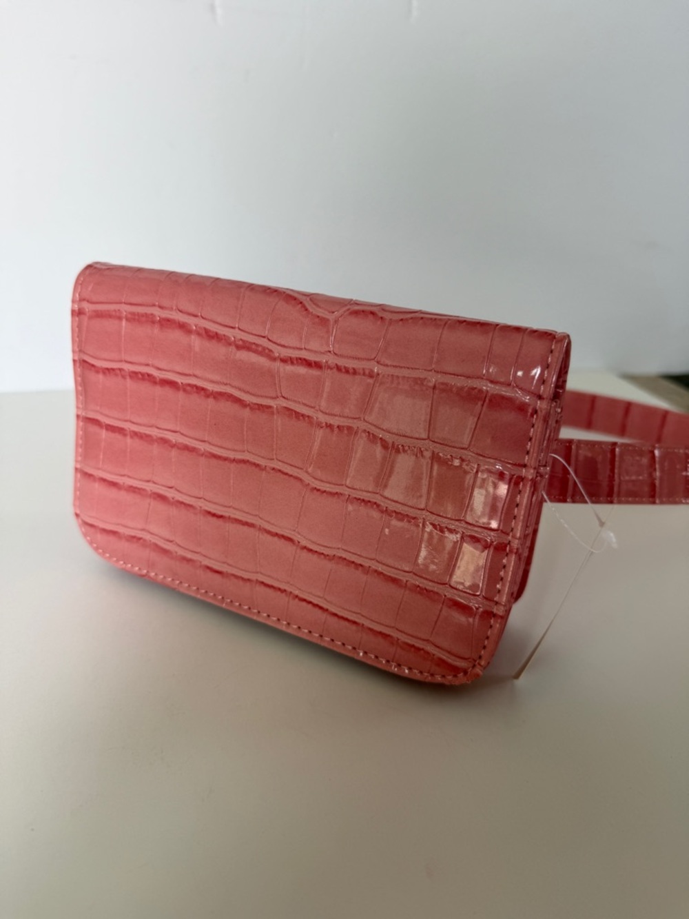 Glossy Croc-Embossed Pink Mini Belt Bag NWT